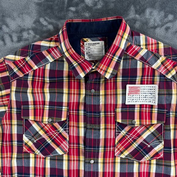 Rocawear Short Sleeve Vintage Button Up Shirt Men 3XL Plaid Rap Hip Hop Jay Z - Picture 13 of 16